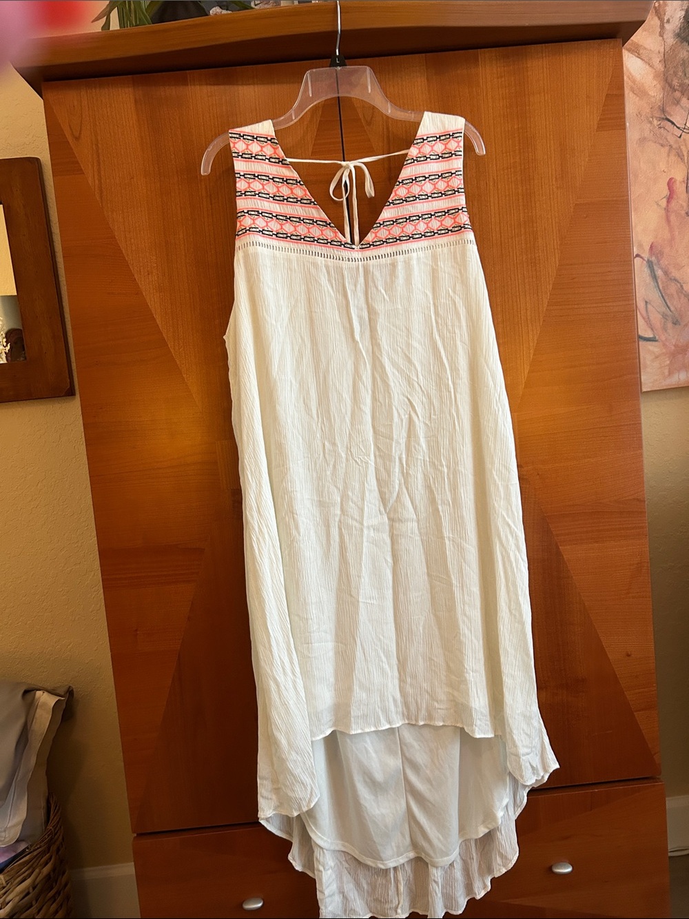 Apt. 9 White Sleeveless Embroidered High-Low Dress with Pink Accents